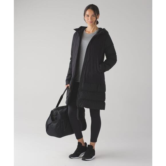 Lululemon Cold As Puff Jacket Sz 6 Black Hooded Puffer Longline Parka Down Coat - Picture 5 of 16